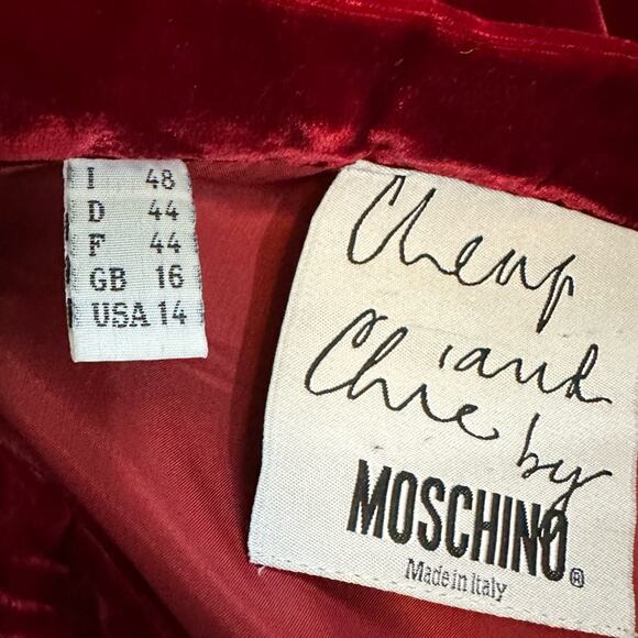 Vintage 90s Moschino Cheap & Chic Red Velvet Skirt Academia Holiday Christmas 10 - Picture 7 of 11